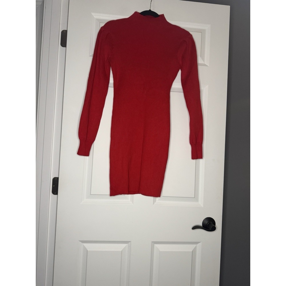 Anrabess Ribbed Knit Bodycon Sweater Dress Red Medium